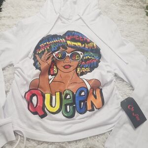 On Fire Queen Graphic Long Sleeve Hooded Shirt NWT